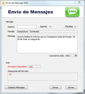 Envío de SMS en Digital Aurin